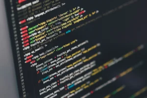 Source code on a dark screen