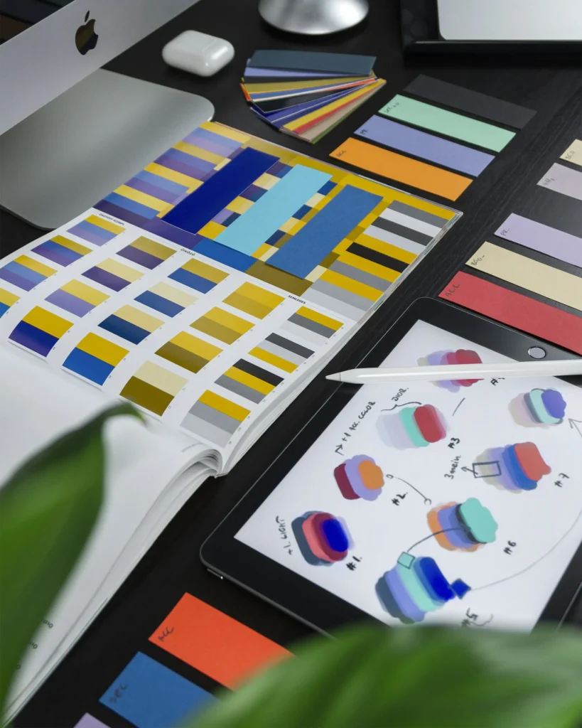 Printed colour swatches and brand samples