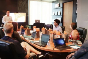 A working session around a meeting table
